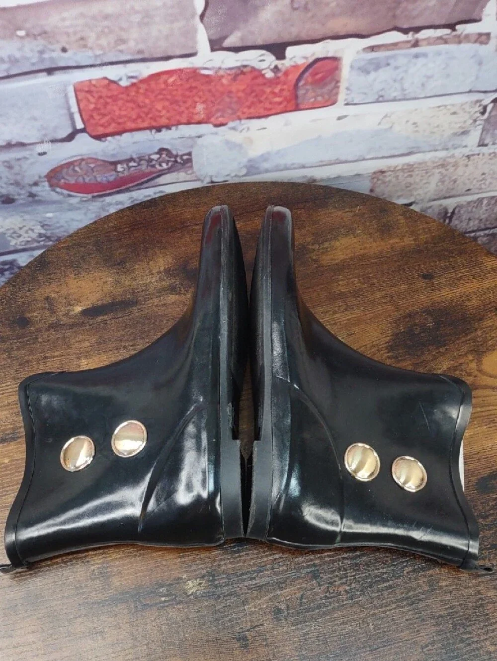 Merona Black Glossy Ankle Rain Boots with Decorative Buttons